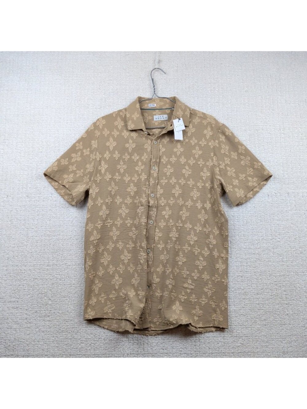 NWT Ike Behar Mens Short Sleeve Shirt Chocolate Jacquard Textured Preppy Sz S